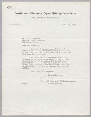 [Letter from Donald Maclean to I. H. Kempner, April 24, 1953]