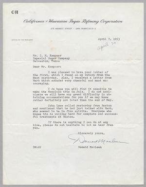 [Letter from Donald Maclean to I. H. Kempner, April 7, 1953]