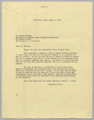 [Letter from I. H. Kempner to Donald Maclean, April 1, 1953]