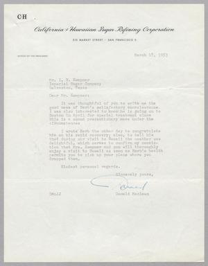 [Letter from Donald Maclean to I. H. Kempner, March 18, 1953]