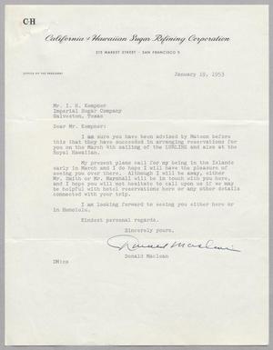 [Letter from Donald Maclean to I. H. Kempner, January 19, 1953]