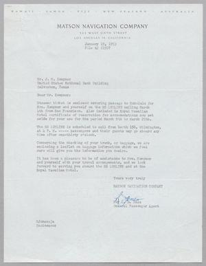 [Letter from Matson Navigation Company to I. H. Kempner, January 19, 1953]