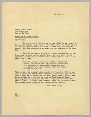[Letter from I. H. Kempner to Harvey Travel Bureau, July 6, 1953]