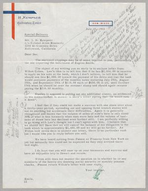 [Letter from D. W. Kempner to I. H. Kempner, July 10, 1953]