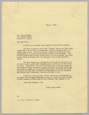 [Letter from Daniel W. Kempner to Dave Cohen, May 8, 1953]