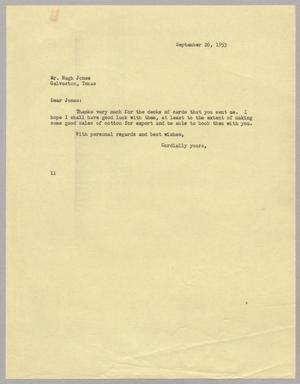 [Letter from I. H. Kempner to Hugh Jones, September 26, 1953]