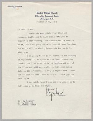 [Letter from Lyndon B. Johnson to Isaac H. Kempner, September 12, 1953]