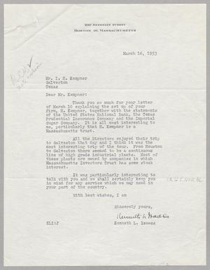 [Letter from Kenneth L. Isaacs to I. H. Kempner, March 16, 1953]