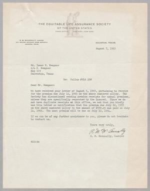 [Letter from Equitable Life Assurance Society to I. H. Kempner, August 7, 1953]