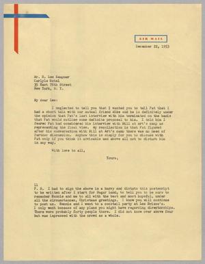 [Letter from I. H. Kempner to Lee Kempner, December 22, 1953]