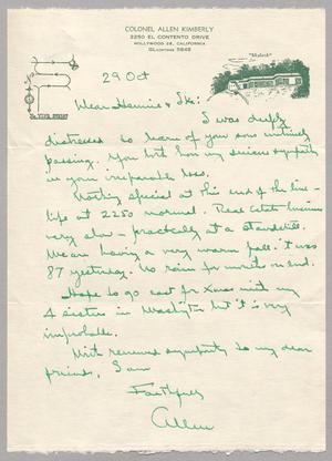 [Letter from Allen Kimberly to I. H. and Henrietta Leonora Kempner, October 29, 1953]
