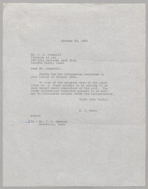 [Letter from R. I. Mehan to J. N. Sherrill, October 20, 1953]