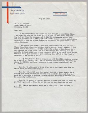 [Letter from Harris Leon Kempner to I. H. Kempner, July 23, 1953]