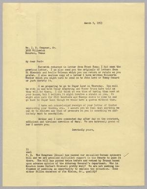 [Letter from I. H. Kempner, Sr. to I. H. Kempner, Jr., March 9, 1953]