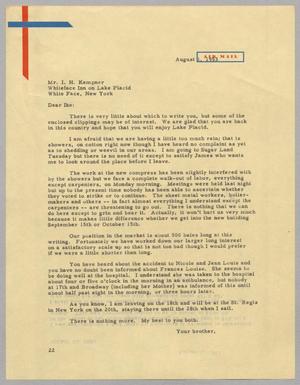 [Letter from D. W. Kempner to I. H. Kempner, August 1, 1953]