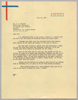 [Letter from Harris Leon Kempner to I. H. Kempner, July 10, 1953]