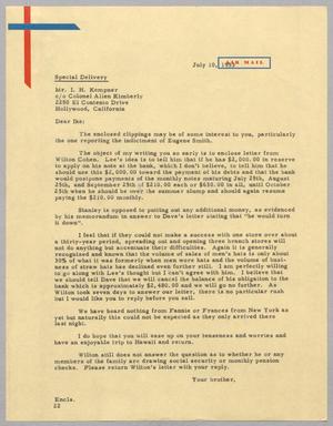 [Letter from D. W. Kempner to I. H. Kempner, July 10, 1953]
