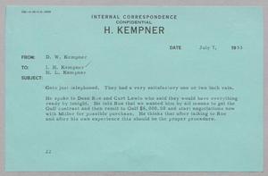 [Internal Correspondence from D. W. Kempner to I. H. and H. L. Kempner, July 7, 1953]