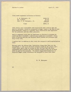 [Letter from D. W. Kempner, April 27, 1953]