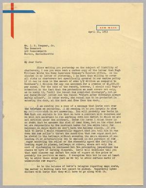 [Letter from I. H. Kempner to I. H. Kempner, Jr., April 21, 1953]