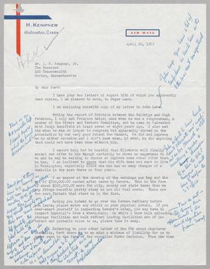 [Letter from I. H. Kempner, Jr. to I. H. Kempner, April 22, 1953]