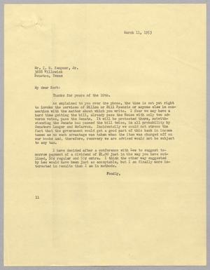 [Letter from I. H. Kempner to I. H. Kempner, Jr., March 11, 1953]