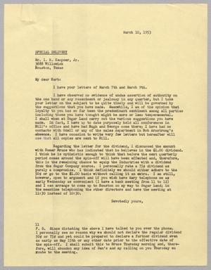 [Letter from I. H. Kempner to I. H. Kempner, Jr., March 10, 1953]