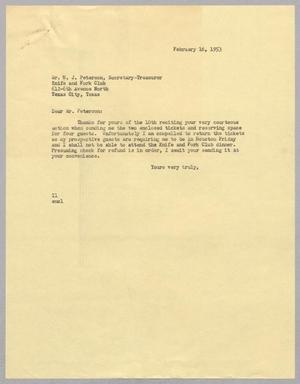 [Letter from I. H. Kempner to W. J. Peterson, February 16, 1953]