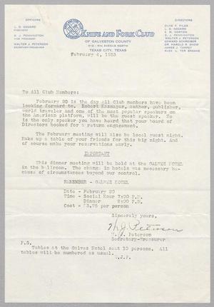 [Letter from Knife and Fork Club of Galveston County, February 4, 1953]