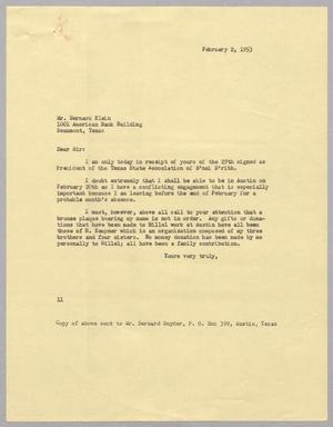 [Letter from I. H. Kempner to Bernard Klein, February 2, 1953]