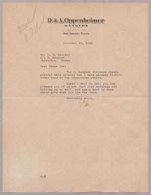 [Letter from Dan Oppenheimer to I. H. Kempner, December 28, 1945]