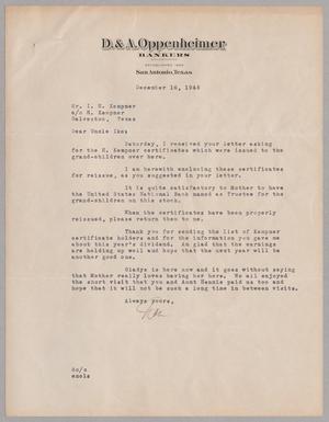 [Letter from Dan Oppenheimer to I. H. Kempner, December 16, 1945]