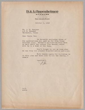[Letter from Dan Oppenheimer to I. H. Kempner, October 1, 1946]