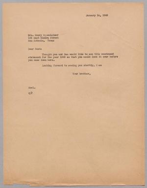 [Letter from D. W. Kempner to Hattie Oppenheimer, January 14, 1946]