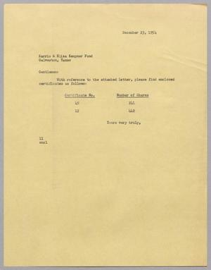 [Letter from I. H. Kempner, December 23, 1954]
