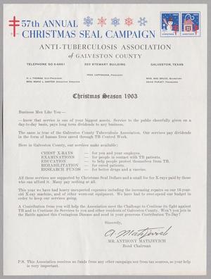 [Letter from Anti-Tuberculosis Association of Galveston County, December 1963]