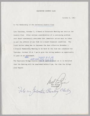 [Letter from Galveston Chamber of Commerce, October 6, 1963]