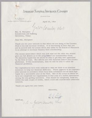 [Letter from M. A. Polzin to Harris Leon Kempner, April 23, 1963]