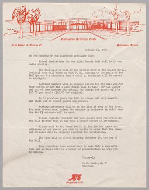 [Letter from the Galveston Artillery Club, October 24, 1963]