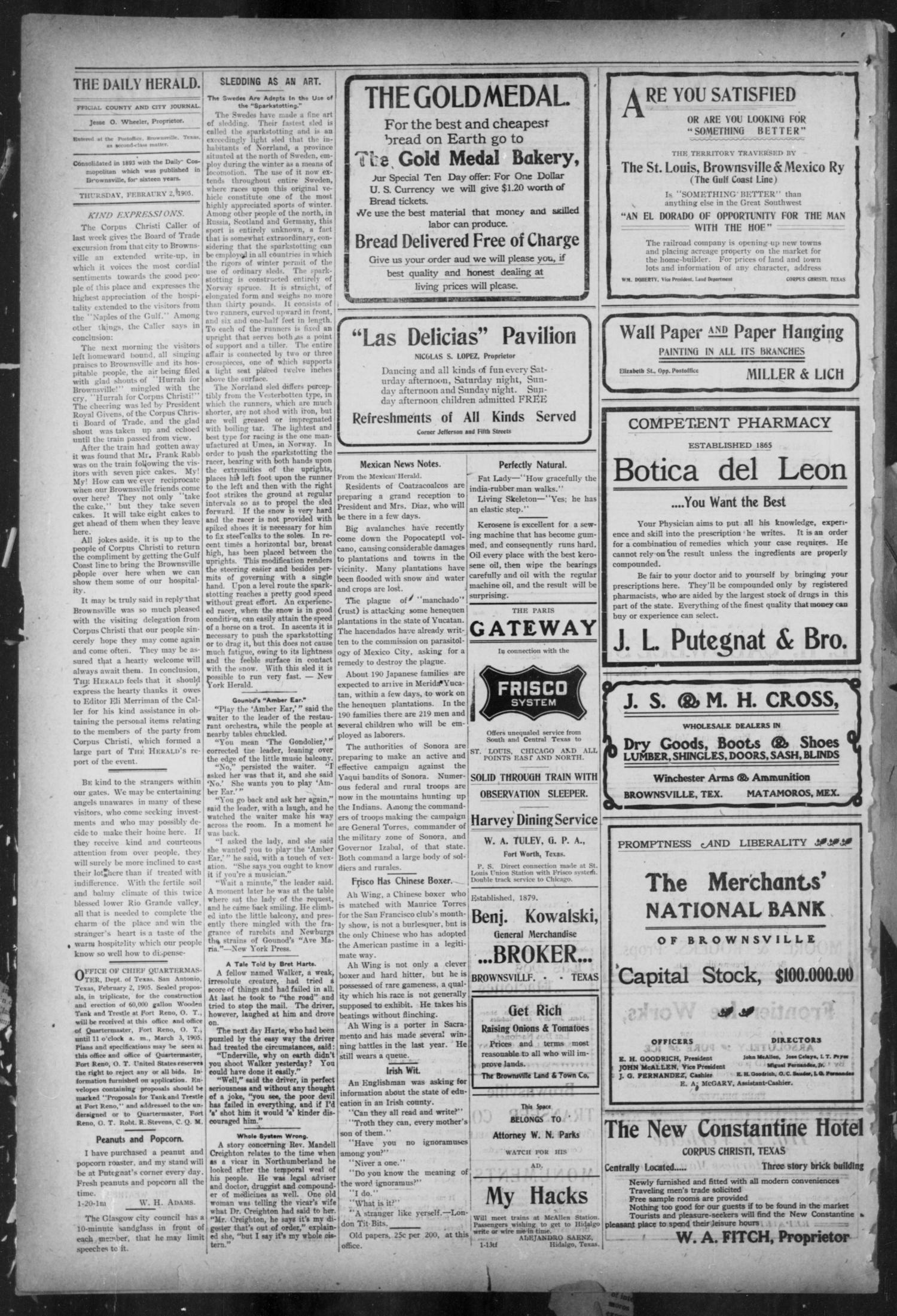 Brownsville Daily Herald (Brownsville, Tex.), Vol. 13, No. 248, Ed. 1, Thursday, February 2, 1905
                                                
                                                    [Sequence #]: 2 of 4
                                                