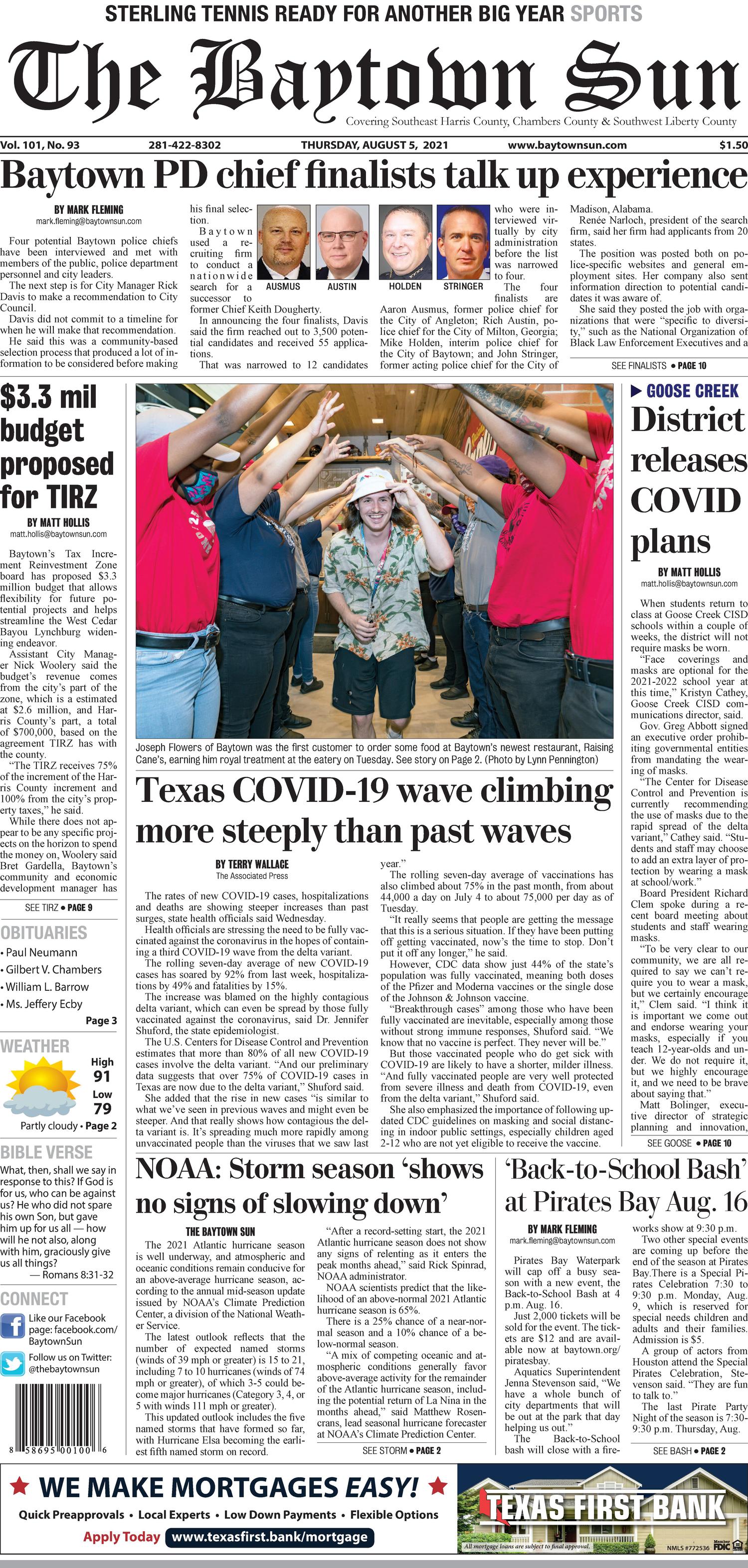 The Baytown Sun (Baytown, Tex.), Vol. 101, No. 93, Ed. 1 Thursday, August 5, 2021
                                                
                                                    [Sequence #]: 1 of 14
                                                
