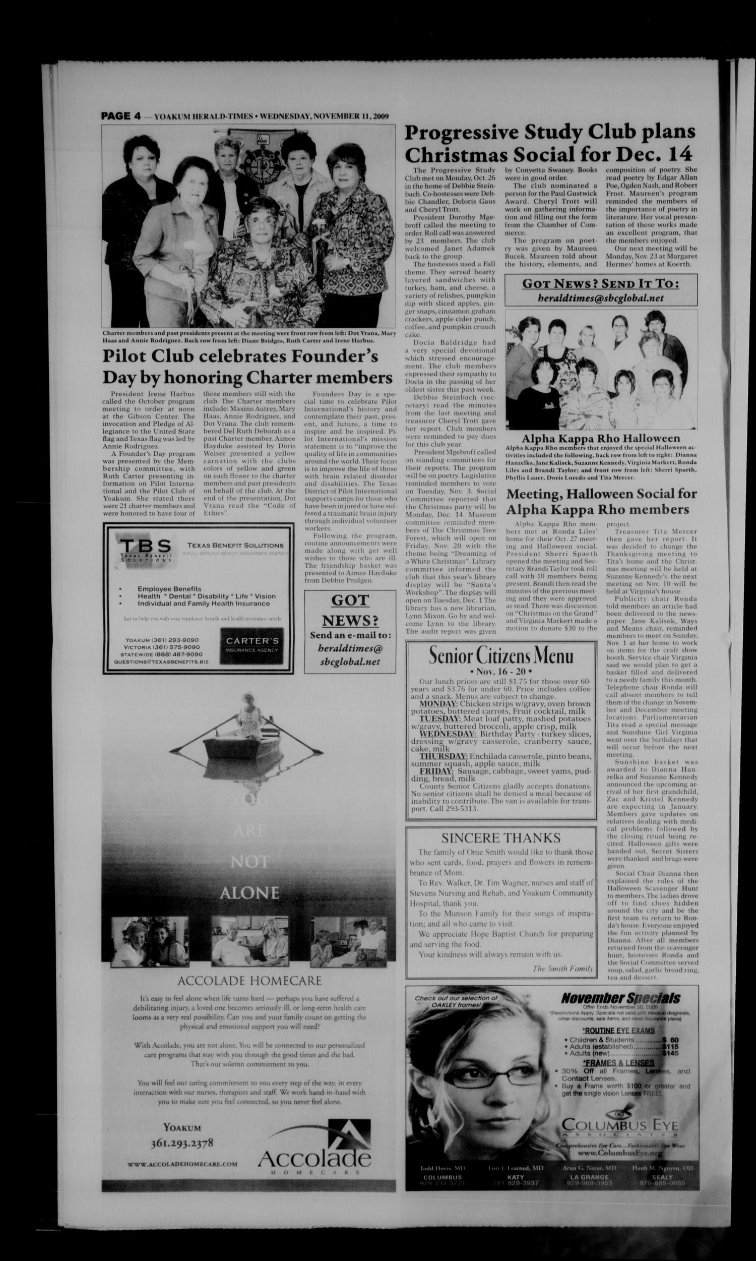 Yoakum Herald-Times (Yoakum, Tex.), Vol. 117, No. 45, Ed. 1 Wednesday, November 11, 2009
                                                
                                                    [Sequence #]: 4 of 14
                                                