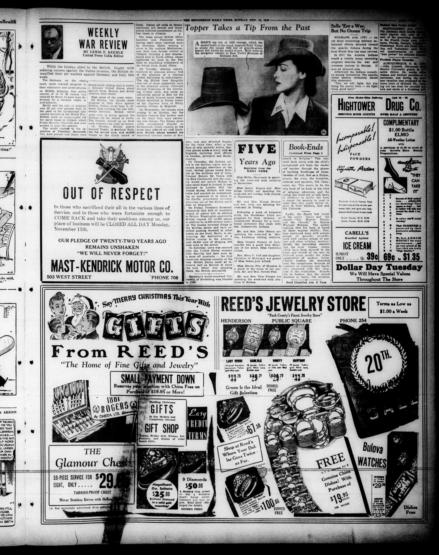 Henderson Daily News (Henderson, Tex.), Vol. 10, No. 202, Ed. 1 Sunday, November 10, 1940
                                                
                                                    [Sequence #]: 17 of 20
                                                
