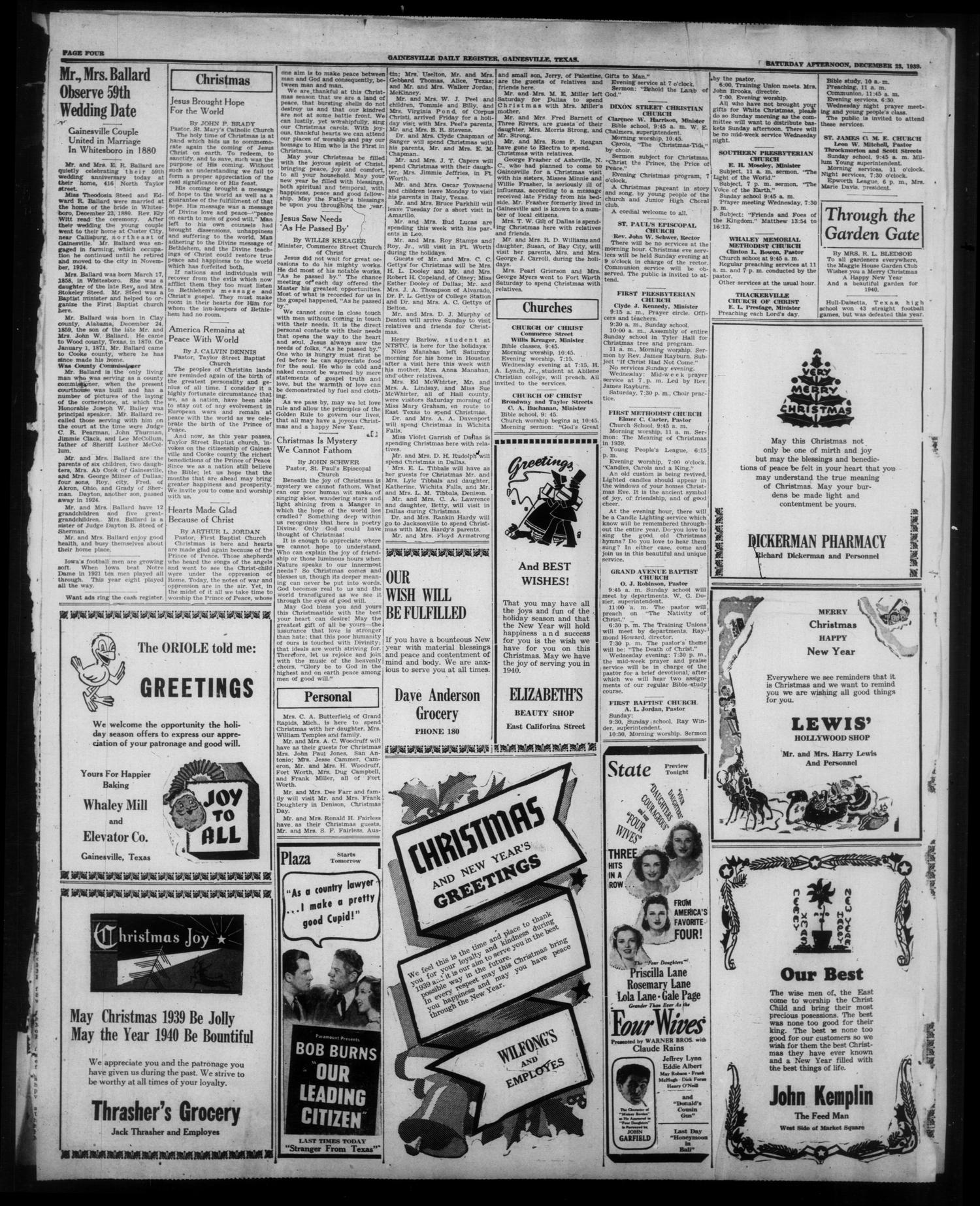Gainesville Daily Register and Messenger (Gainesville, Tex.), Vol. 49, No. 124, Ed. 1 Saturday, December 23, 1939
                                                
                                                    [Sequence #]: 4 of 12
                                                