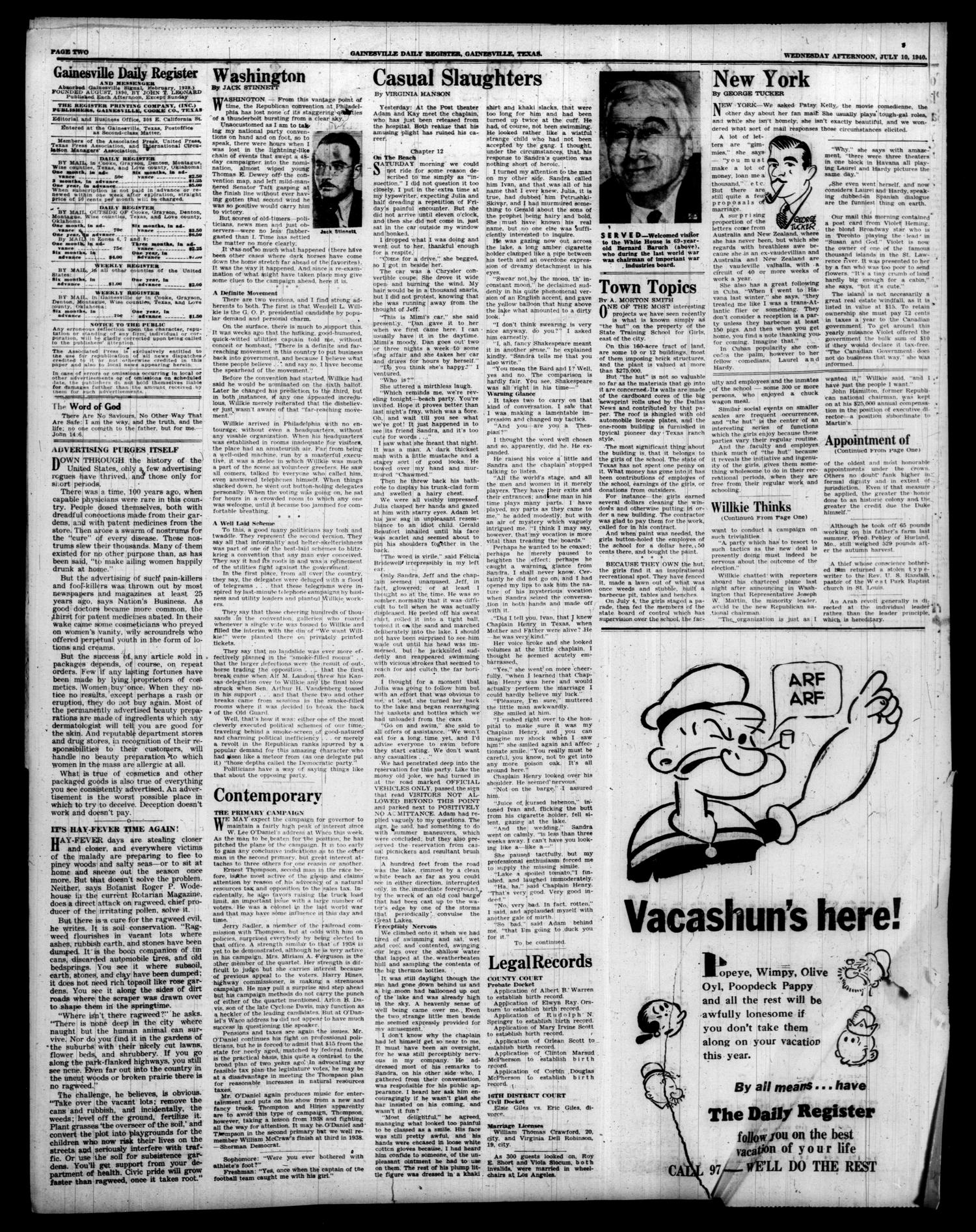 Gainesville Daily Register and Messenger (Gainesville, Tex.), Vol. 49, No. 270, Ed. 1 Wednesday, July 10, 1940
                                                
                                                    [Sequence #]: 2 of 6
                                                