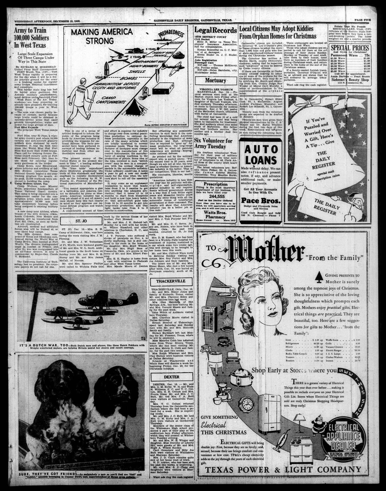 Gainesville Daily Register and Messenger (Gainesville, Tex.), Vol. 51, No. 96, Ed. 1 Wednesday, December 18, 1940
                                                
                                                    [Sequence #]: 5 of 8
                                                