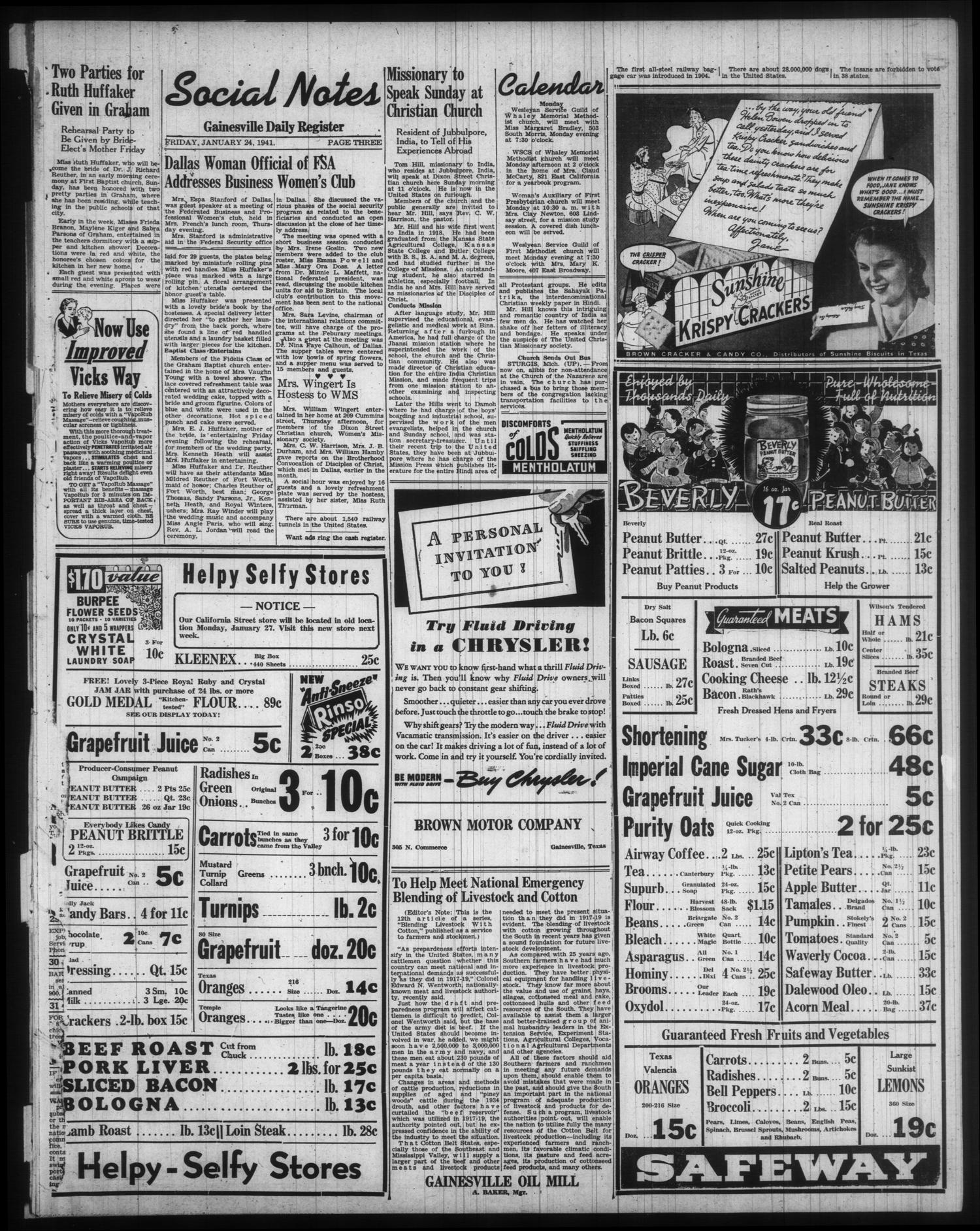 Gainesville Daily Register and Messenger (Gainesville, Tex.), Vol. 51, No. 128, Ed. 1 Friday, January 24, 1941
                                                
                                                    [Sequence #]: 3 of 6
                                                