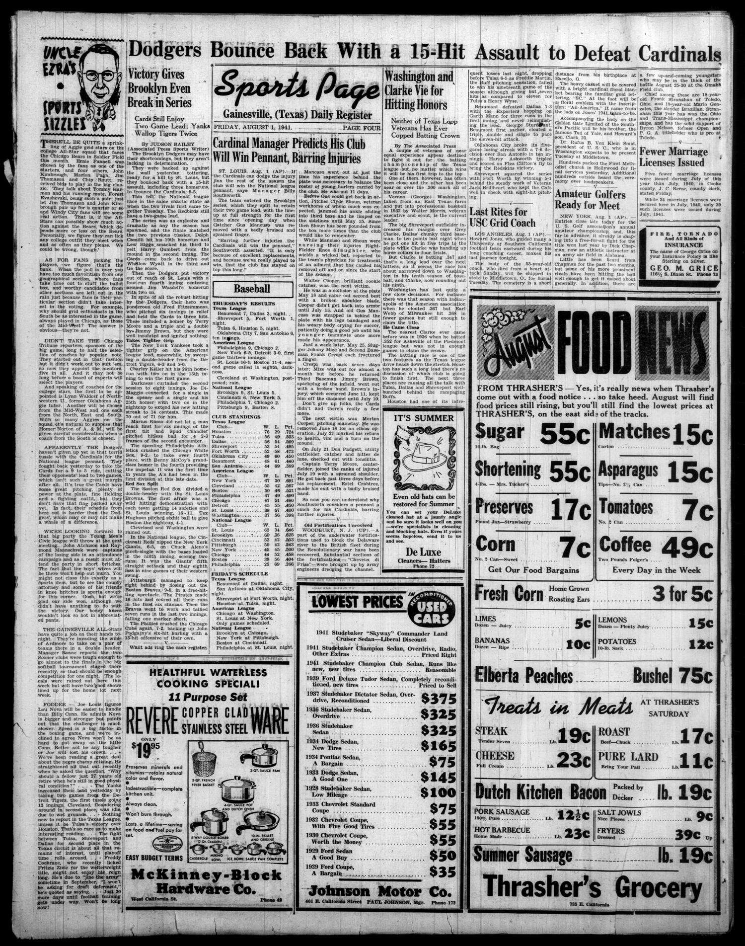 Gainesville Daily Register and Messenger (Gainesville, Tex.), Vol. 51, No. 290, Ed. 1 Friday, August 1, 1941
                                                
                                                    [Sequence #]: 4 of 6
                                                