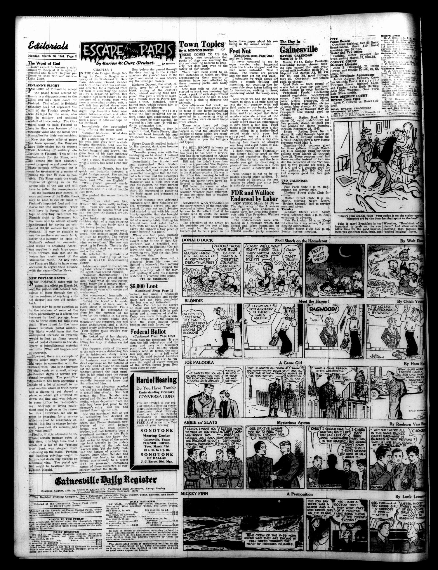 Gainesville Daily Register and Messenger (Gainesville, Tex.), Vol. 54, No. 174, Ed. 1 Monday, March 20, 1944
                                                
                                                    [Sequence #]: 2 of 6
                                                