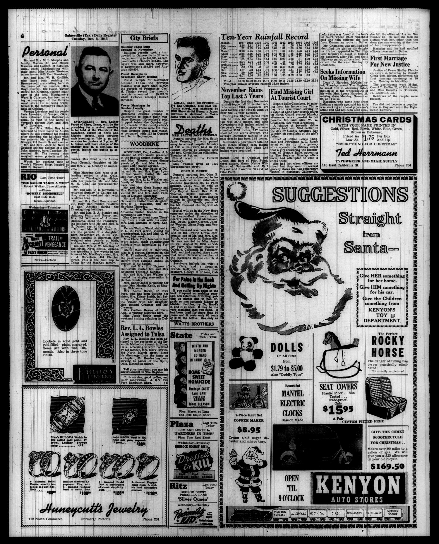 Gainesville Daily Register and Messenger (Gainesville, Tex.), Vol. 57, No. 82, Ed. 1 Tuesday, December 3, 1946
                                                
                                                    [Sequence #]: 6 of 6
                                                